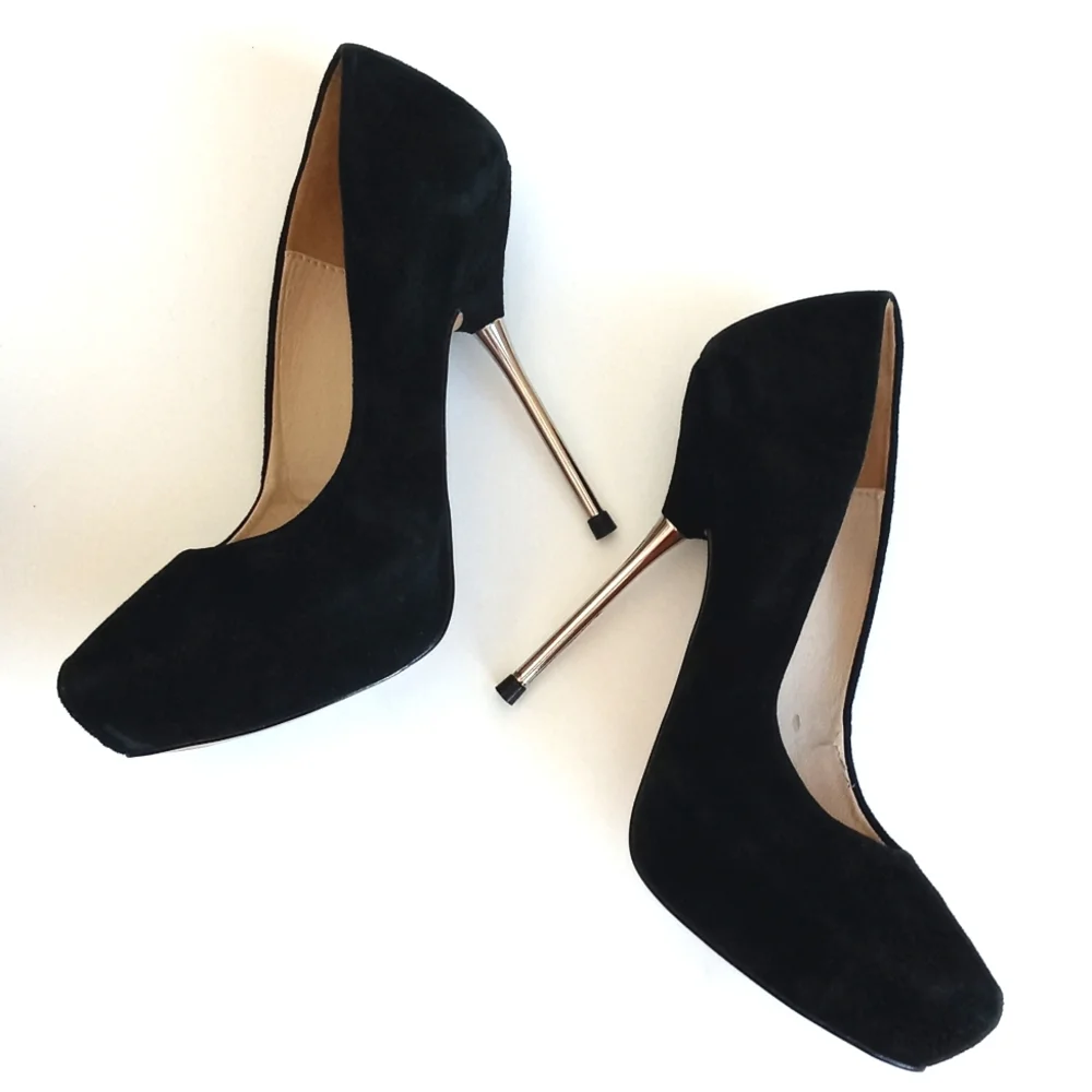 Zara Women’s Elegant Black Leather Suede Steel Chrome 5” Platform Heels 38 (7.5)